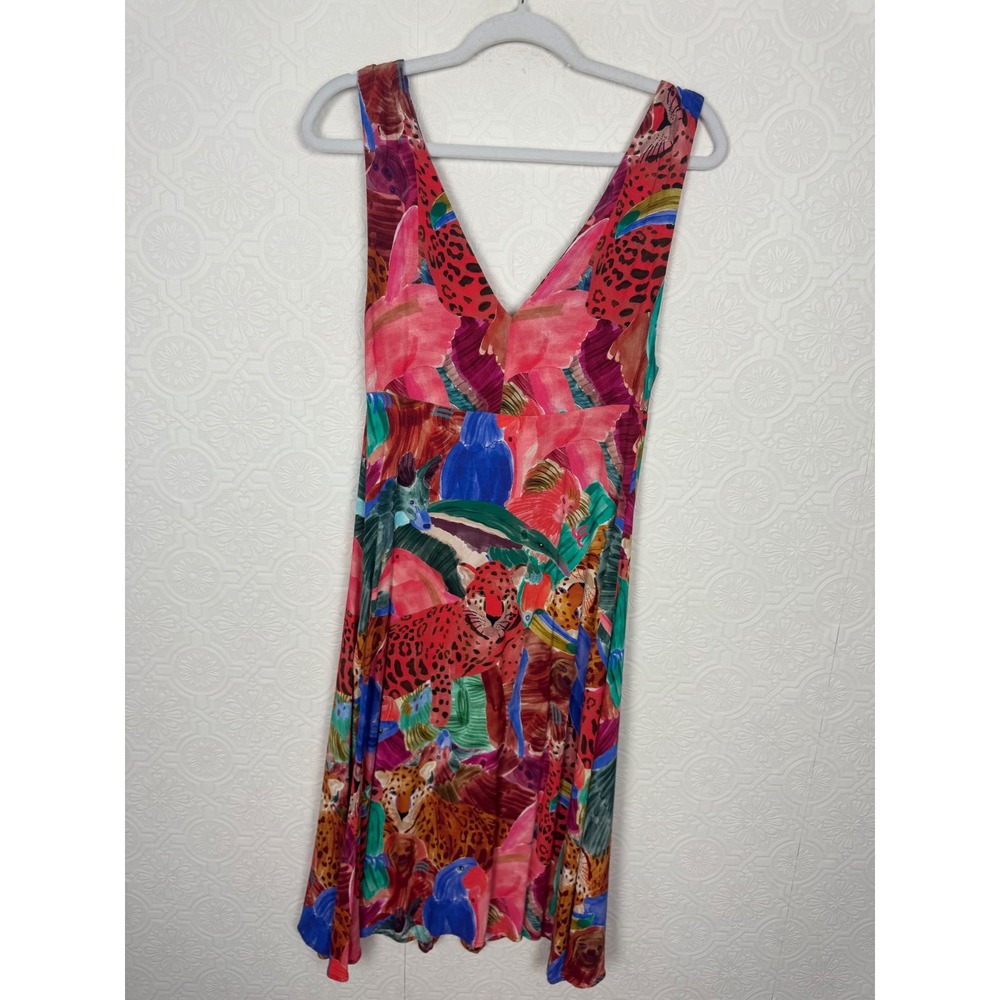 Farm Rio Jungle Animals Button Front Midi Dress Tropical Leopard Toucan Sloth - Picture 9 of 13